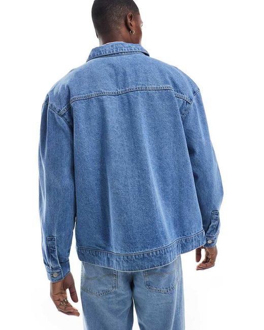 Another Influence Blue Zip-up Denim Shacket for men