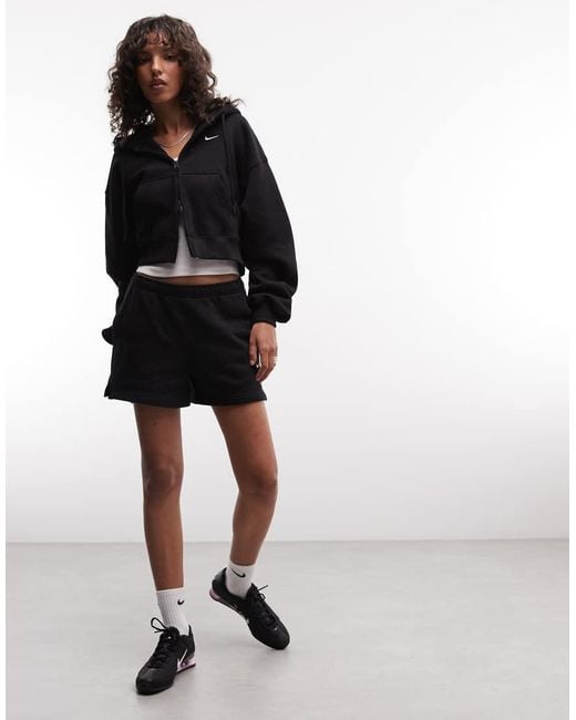 Nike Black Studio Fleece Mid-Weight Zip-Through Oversized Cropped Sweat