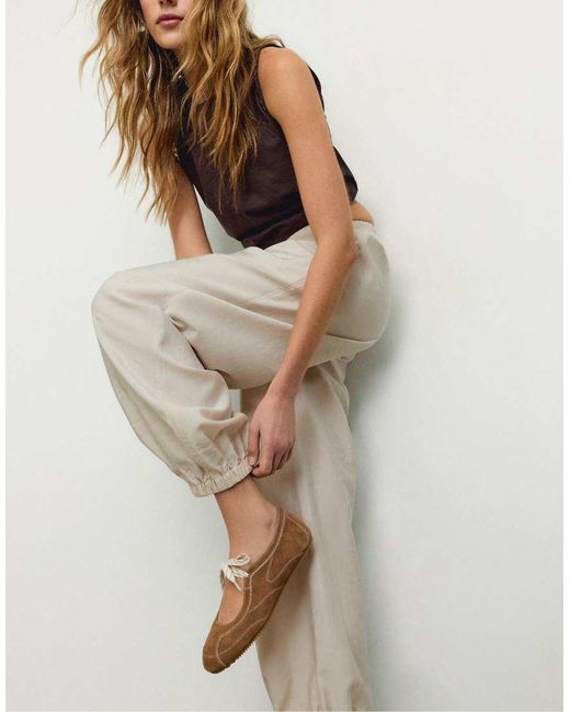 Stradivarius Natural Lyocell Sarouel Trousers