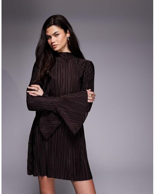 ASOS Black Plisse High Neck Mini Dress