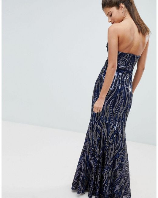 club l embellished sequin strapless fishtail maxi dress Club L embellished sequin strapless fishtail maxi dress