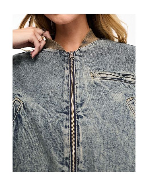 Bershka Denim Bomber Jacket in Gray Lyst