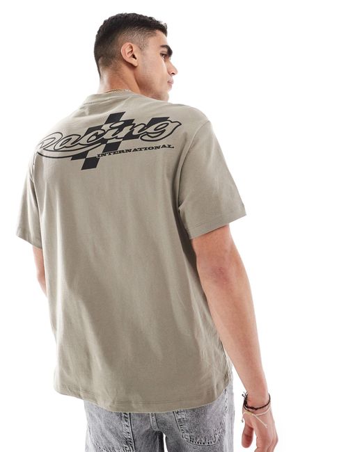 Bershka Gray Motorcross Printed T-shirt for men