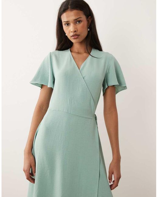 Vila Green Short Sleeve Wrap Front Midi Dress