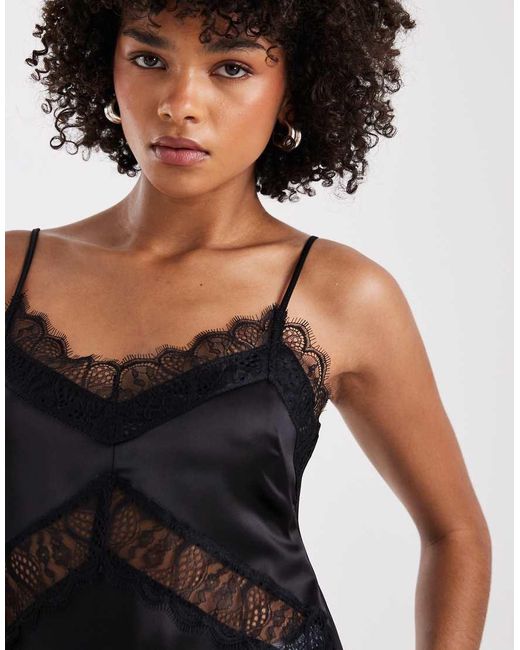 ASOS Black Satin Asymmetric Lace Cami