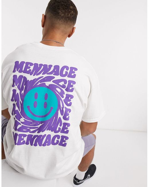 Mennace – es T-Shirt mit Smily am Rücken in White für Herren