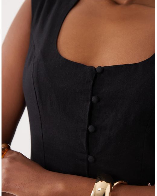 ASOS Black Square Neck Button Down Midi Sundress