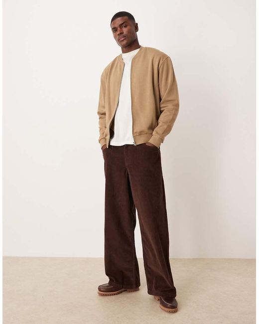 ASOS Natural Oversized Drop Shoulder Jersey Bomber Jacket for men