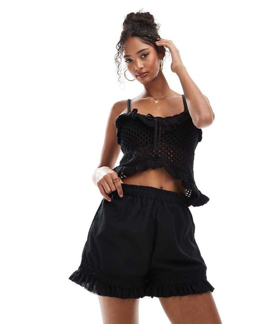 Brave Soul Black Pull On Shorts With Frill Detail