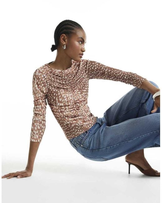 River Island Blue Deer Print Ruched Front Top
