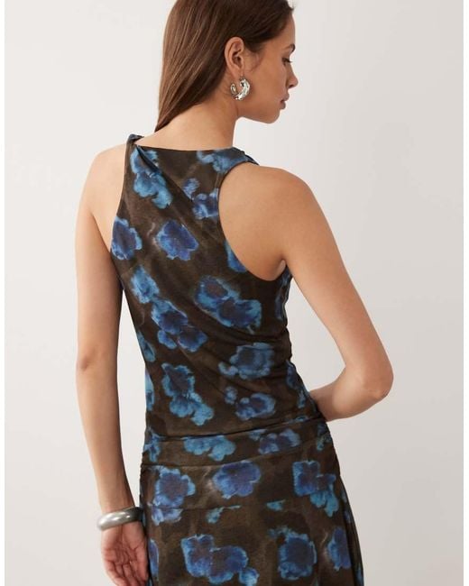 Mango Blue Alba Cowl Neck Sleeveless Top Co-Ord
