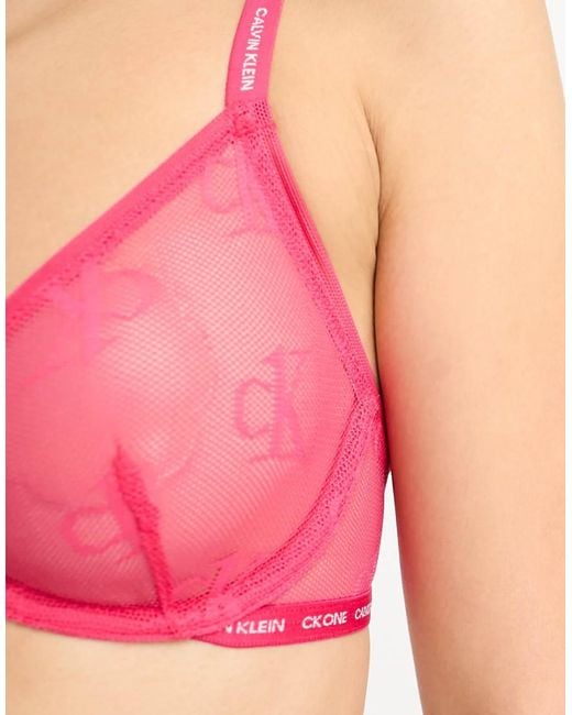 Calvin Klein Red Ck One Logo Lace Sheer Unlined Demi Bra