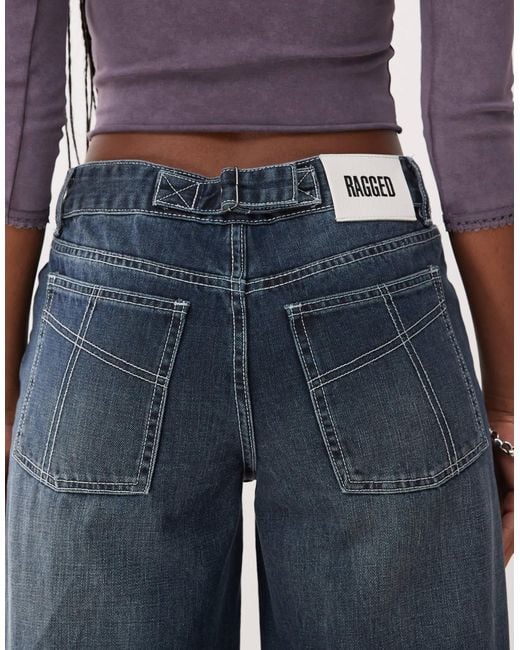 The Ragged Priest Blue Turn Up Hem Low Rise Baggy Fit Jeans