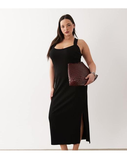ASOS Black Asos Design Curve Scoop Front Racer Seam Detail Midi Dress