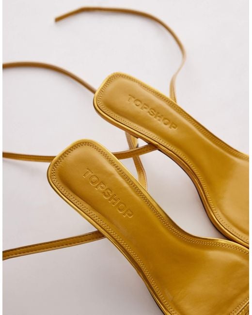 TOPSHOP Brown Wide Fit Fina Barely There Mid Heeled Sandals