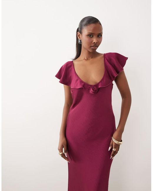 Vero Moda Red Cap Sleeve Rose Detail Maxi Dress