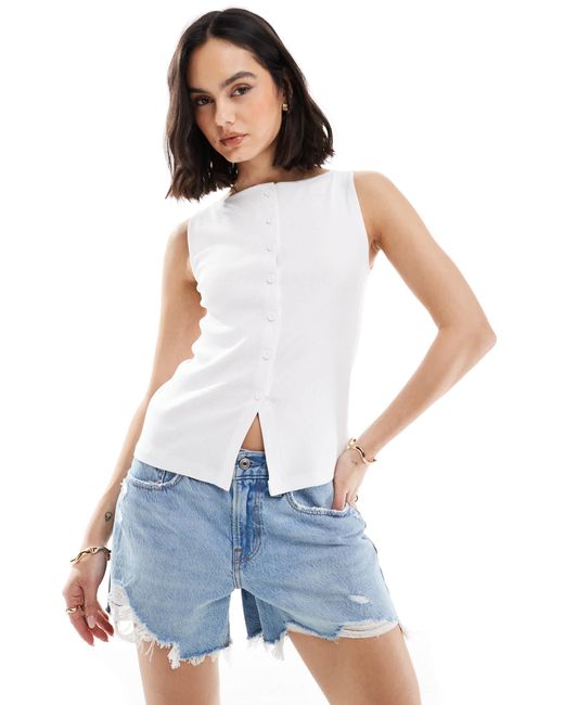 New Look Blue Button Through Tank Top