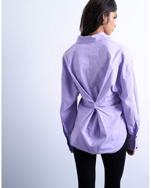 Camisa Morada De Manga Larga Con Cintura Entallada Y Tapeta Asimétrica De -Gris TOPSHOP de color Purple
