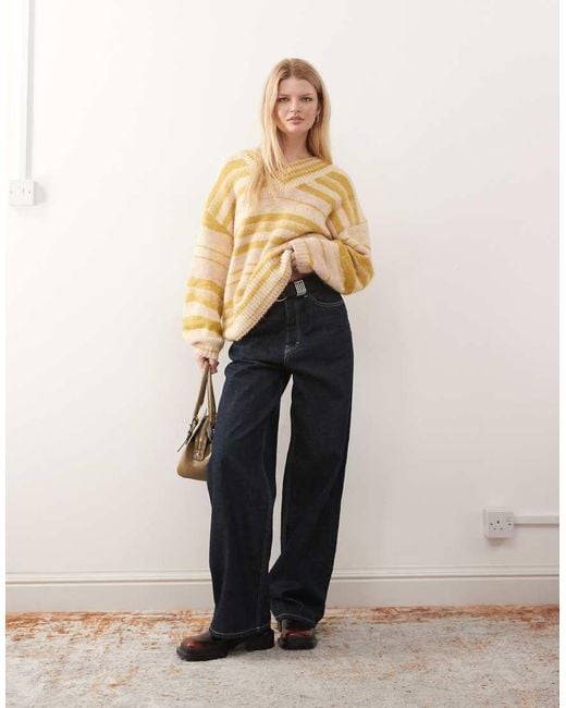 Monki Natural Oversized V Neck Jumper