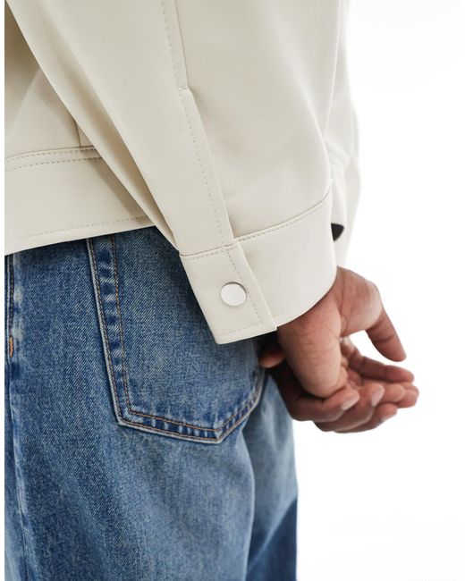 ASOS White Oversized Faux Leather Harrington for men