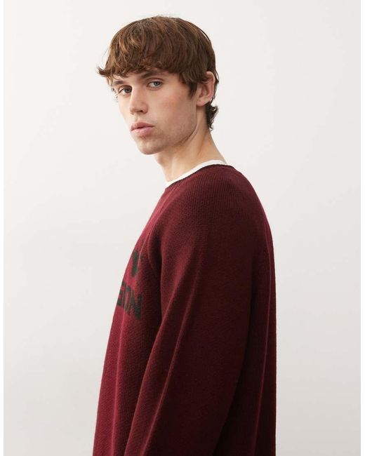 Collusion Red Boxy Branded Grpahic Knitted Sweatshirt for men