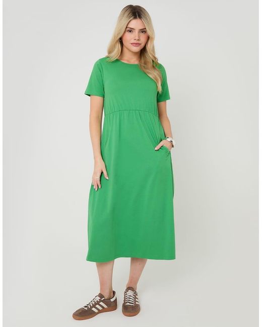 Threadbare Green Jersey Midi Smock Dress With Pockets