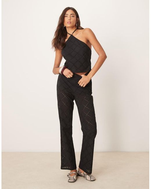 ASOS Black Halter Neck Crop Top Co-ord With Geo Cutwork