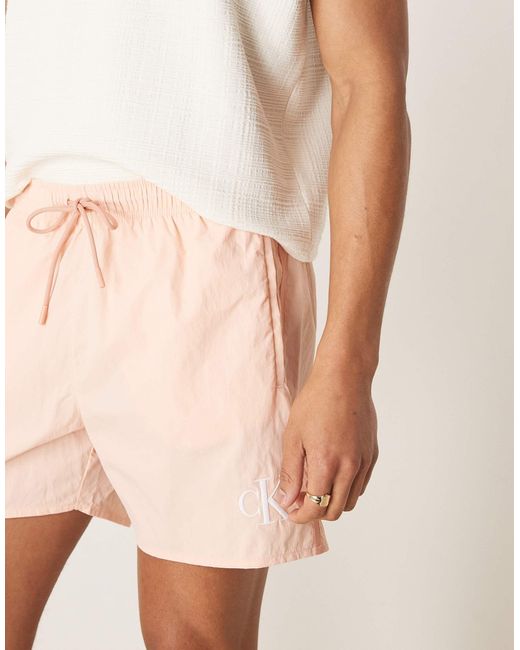 Calvin Klein Natural Drawstring Logo Swim Shorts for men