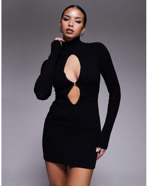I.AM.GIA Black Cortina Cotton Rich Cable Knit Keyhole Clasp Detail Mini Dress