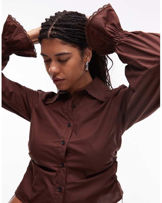 laagam Brown Sultana Sinched Ruched Blouse