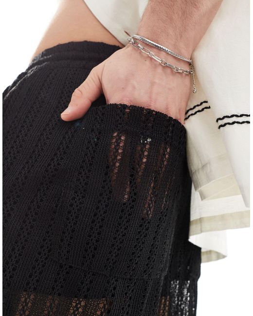 ASOS Black Relaxed Crochet Pants for men