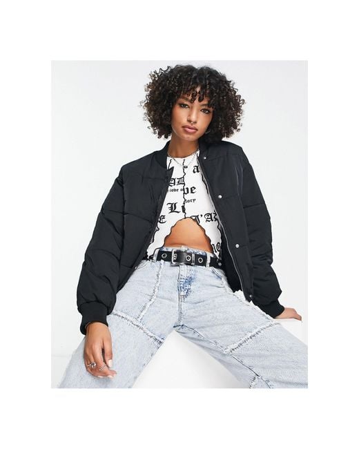Bershka Synthetic Oversized Bomber Puffer Jacket in Black Lyst
