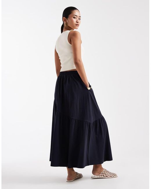 Threadbare Blue Jersey Midi Skirt With Asymmetric Tier