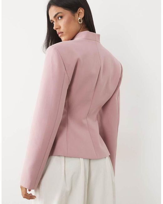Miss Selfridge Pink Cropped Collarless Blazer