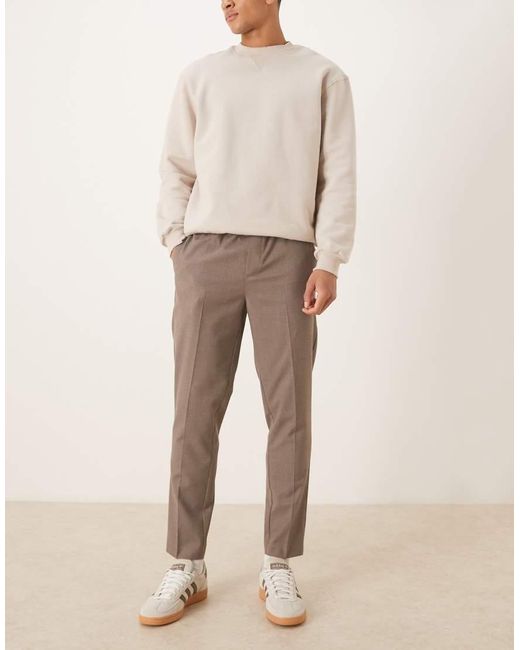ASOS Natural Tailored Flannel Pull On Tapered Trousers for men