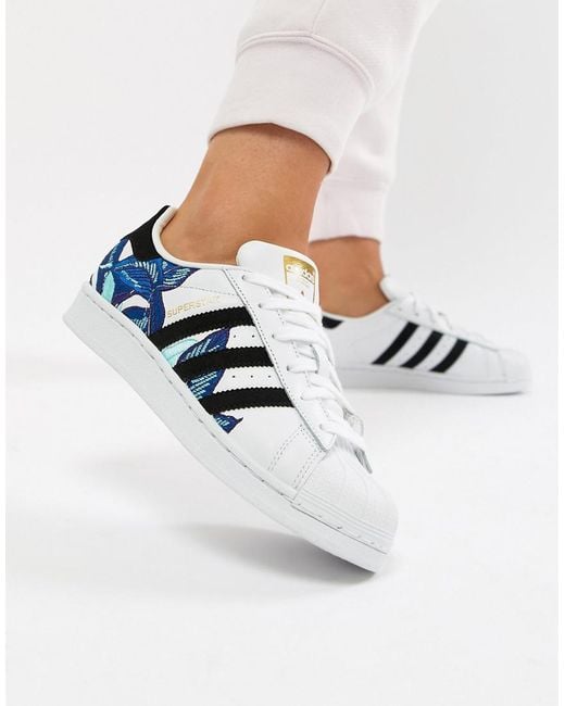 Adidas Originals Superstar Sneakers In White With Embroidery