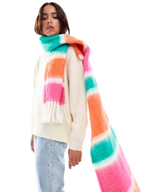 ASOS White Scarf With Colour Stripe Design