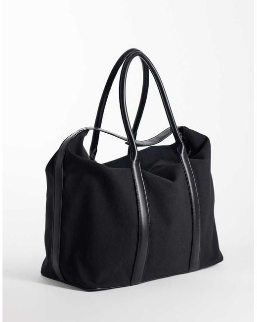 ASOS Black Canvas Fabric Holdall Bag With Faux Leather Straps for men