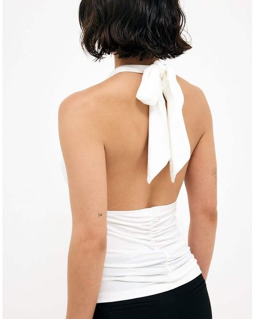 NA-KD White Draped Halterneck Top