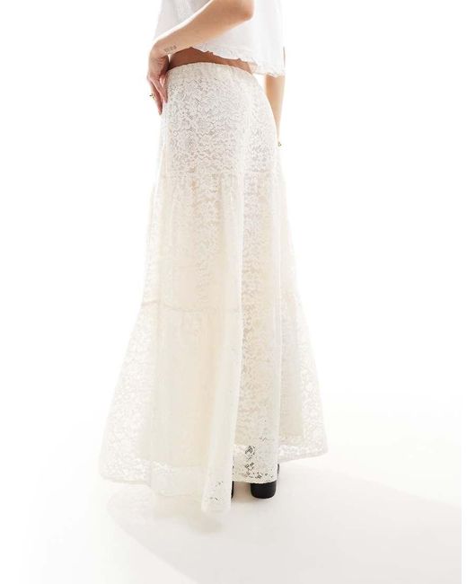 Stradivarius White Boho Lace Midi Skirt
