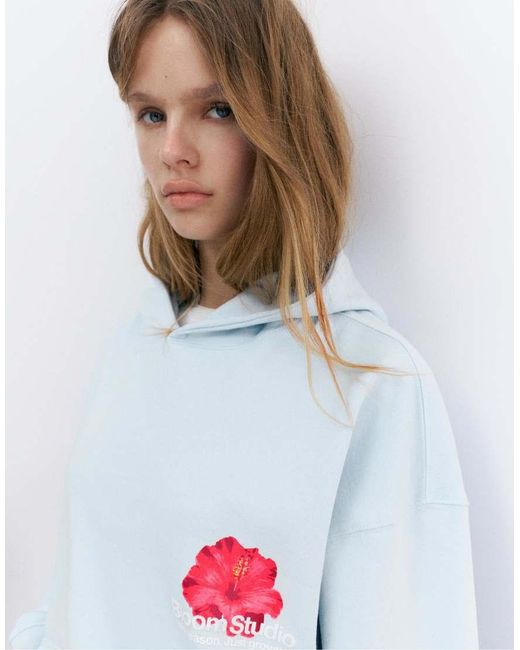 Pull&Bear White Flower Graphic Hoodie
