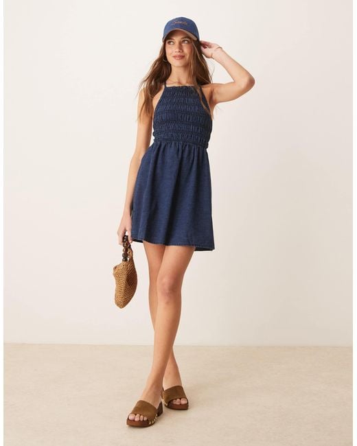 ASOS Blue Soft Denim Smock Cami Mini Dress With Ruched Bust
