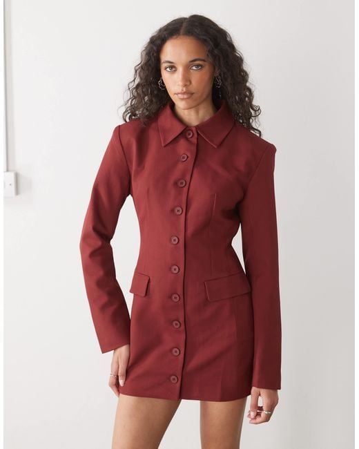 Lioness Red Cheri Structu Button-front Tailo Blazer Mini Dress