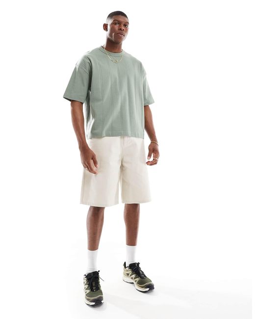 T-shirt côtelé coupe carrée oversize - kaki ASOS pour homme en coloris Green