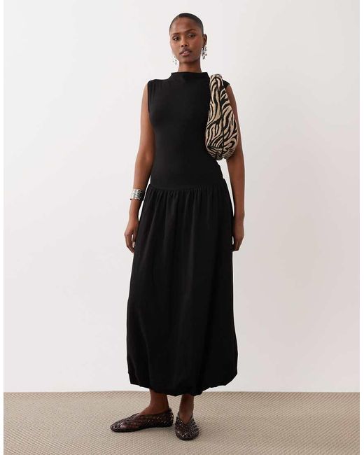 ASOS Black High Neck Drop Waist Sleeveless Maxi Dress