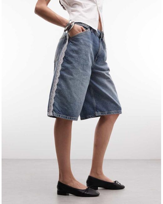 Reclaimed Vintage Blue Denim Jort With Lace Detail