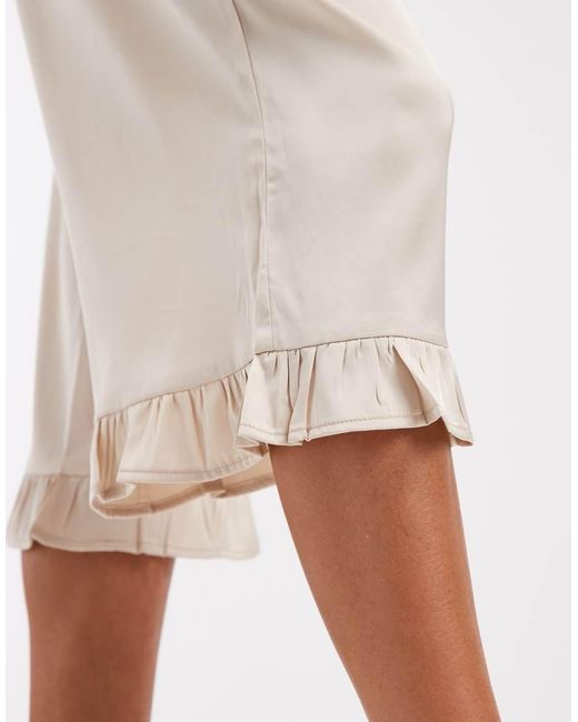 Motel Natural Tunelia Satin Capri Ruffle Edge Trousers