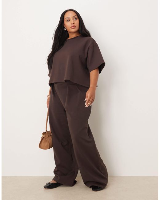 ASOS Brown Asos Design Curve Co-ord Interlock Wide Leg Trouser
