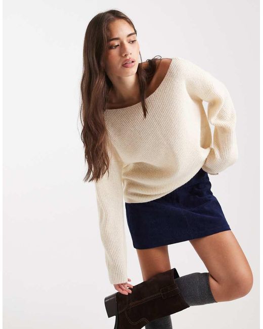 Miss Selfridge Blue Slouchy Off The Shoulder Jumper