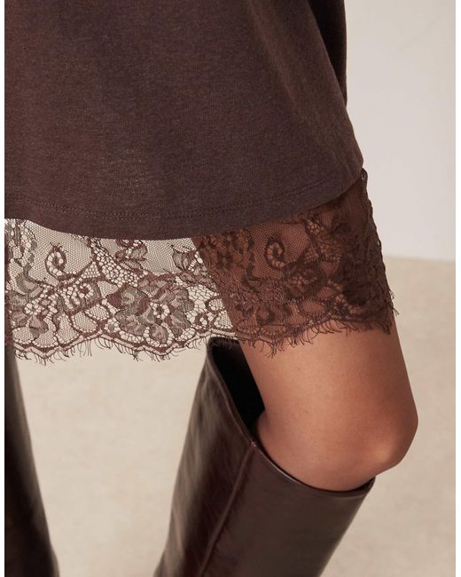 Robe courte oversize à ourlet en dentelle - marron chocolat ASOS en coloris Brown